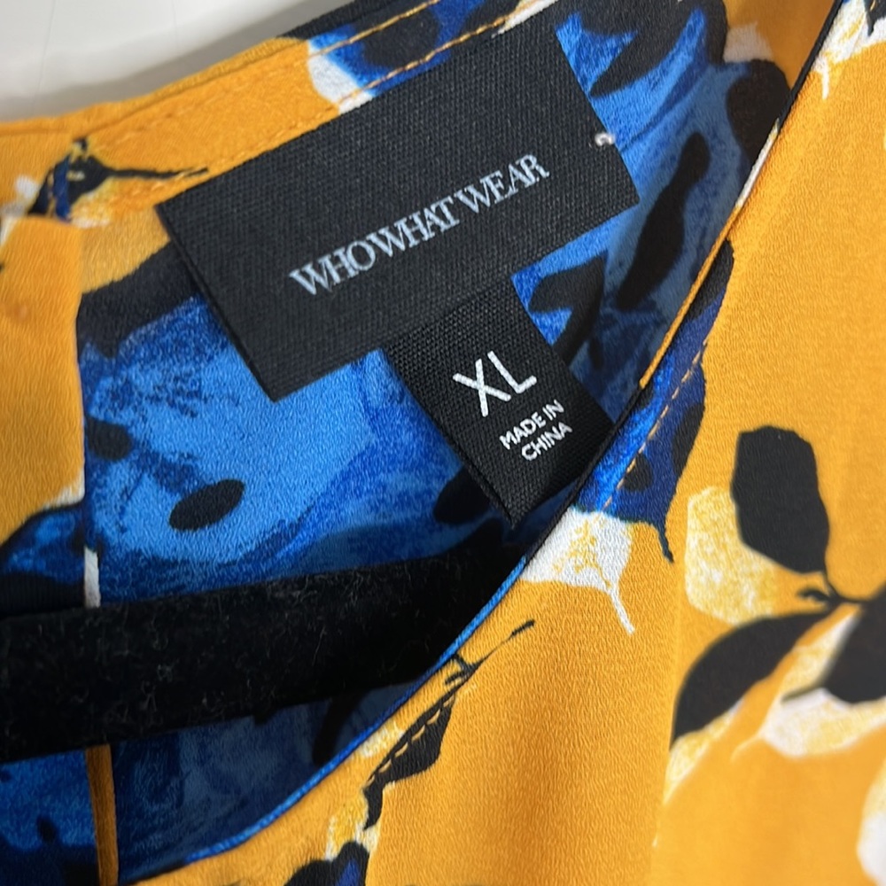🕶️Blue Yellow Floral Silky Tank Top Back Buttons XL - Picture 5 of 7